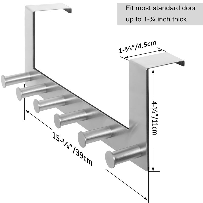 WEBI Over The Door Hook Door Hanger:Over The Door Towel Rack with 6 Peg Hooks for Hanging,Door Coat Hanger Towel Hanger Over Door Coat Rack for Clothes,Back of Bathroom,Silver,2 Packs - Image 2